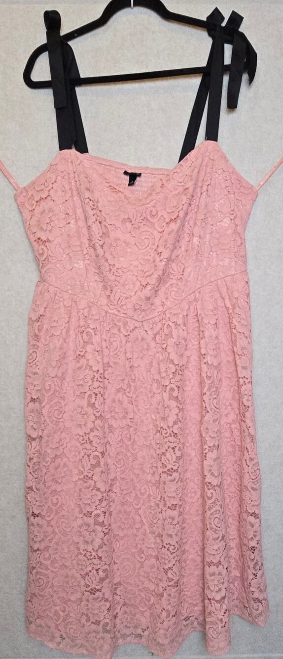 Torrid Size 3 22-24 Pink Lace Midi Dress Black Tie Straps NWT